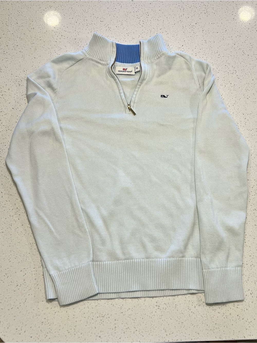 • Vineyard Vines Off-White Saltwater Quarter Zip Cotton Knit Sweater - XS